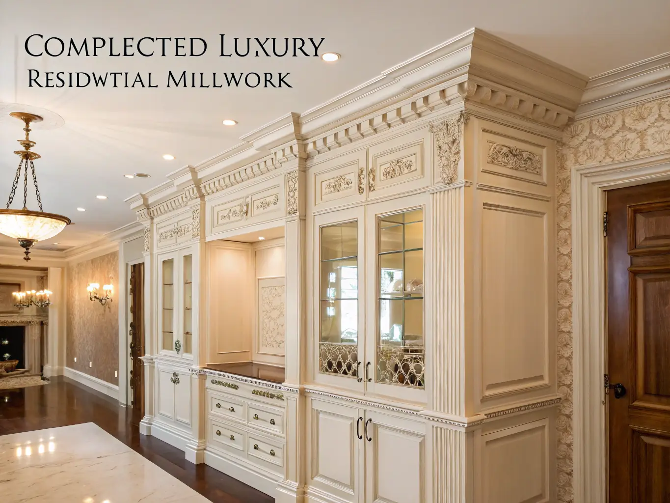 A custom millwork installation showcasing intricate detailing and superior craftsmanship, reflecting Upper Left General Contracting's commitment to quality and precision.